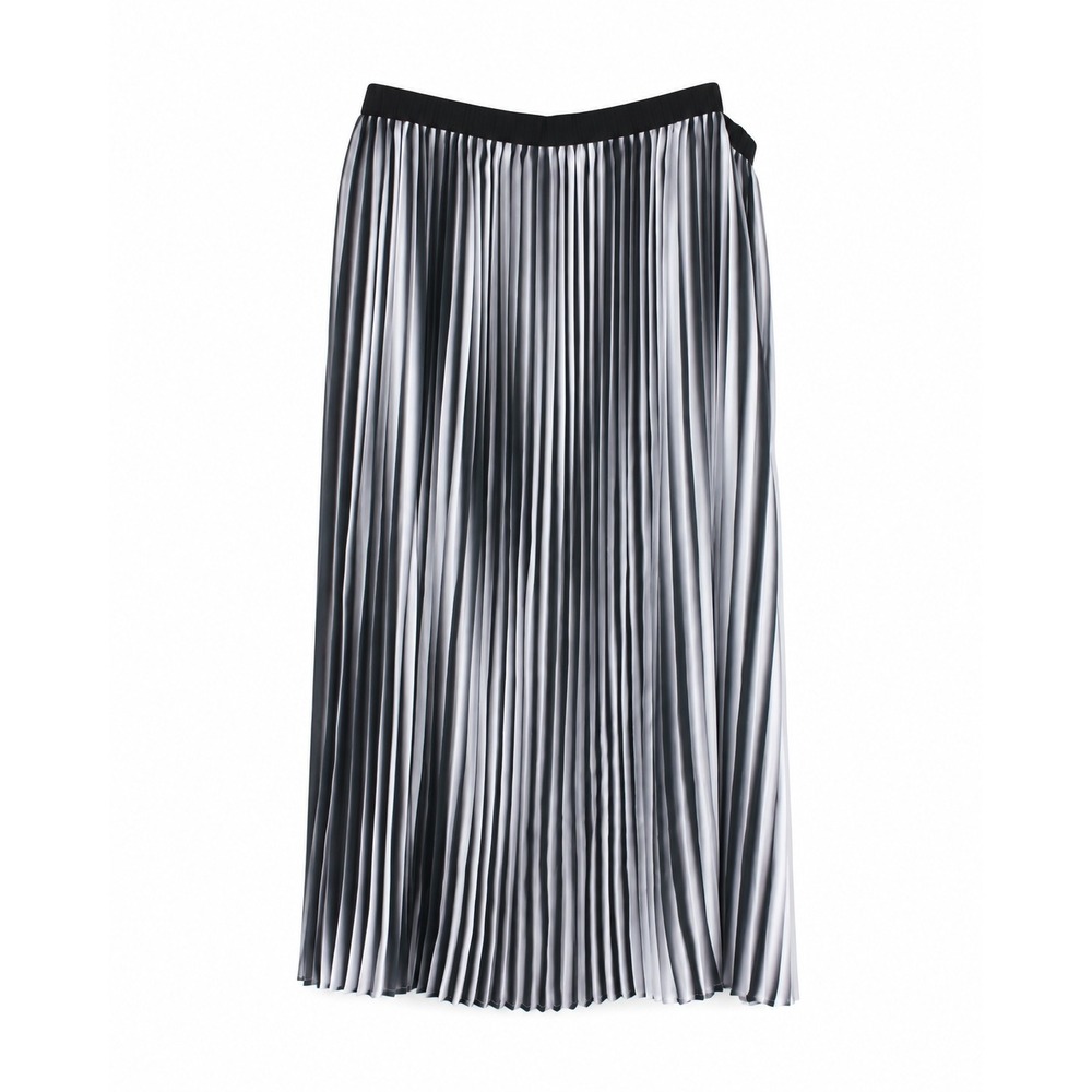 Eileen Fisher Ombre Stripe Pleated Midi Skirt Black Bone Large R7PYL-S3999M NWT